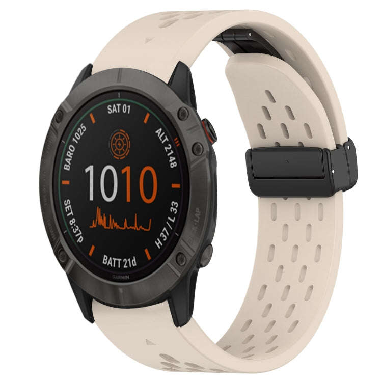 For Garmin Fenix 6X Hole Folding Buckle 26mm Silicone Watch Band(Starlight Color)