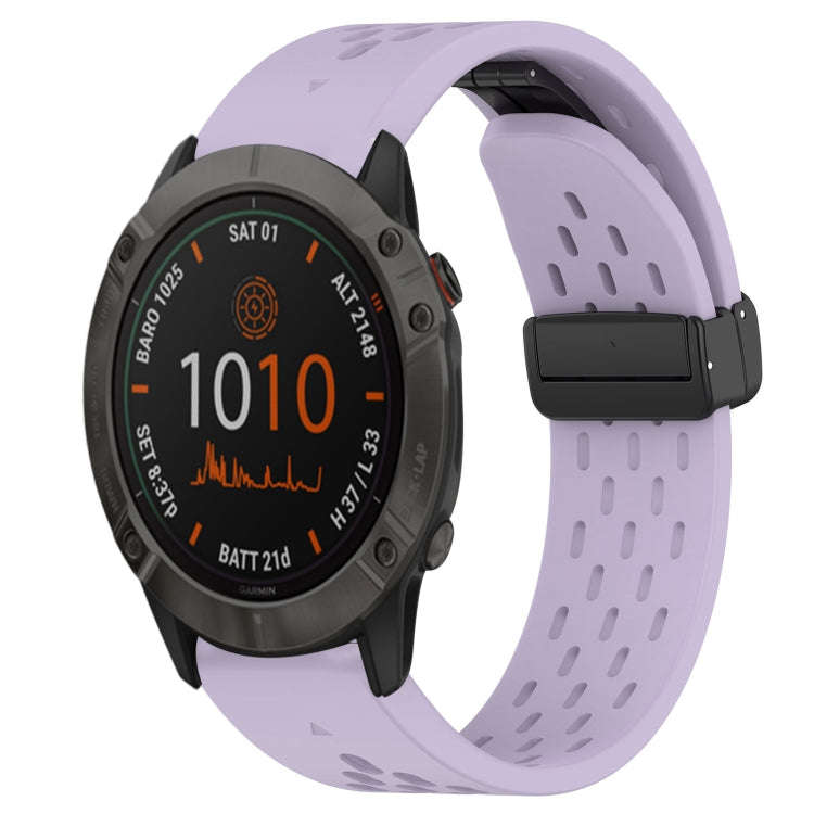 For Garmin Fenix 6X Hole Folding Buckle 26mm Silicone Watch Band(Purple)
