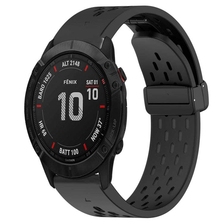 For Garmin Fenix 6X Sapphire Hole Folding Buckle 26mm Silicone Watch Band(Black)