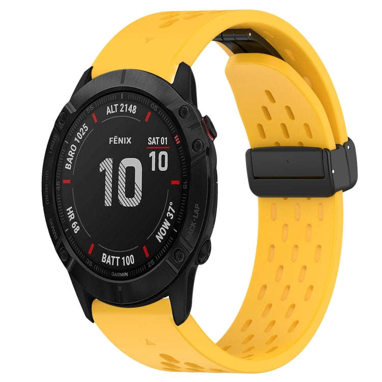 For Garmin Fenix 6X Sapphire Hole Folding Buckle 26mm Silicone Watch Band(Yellow)