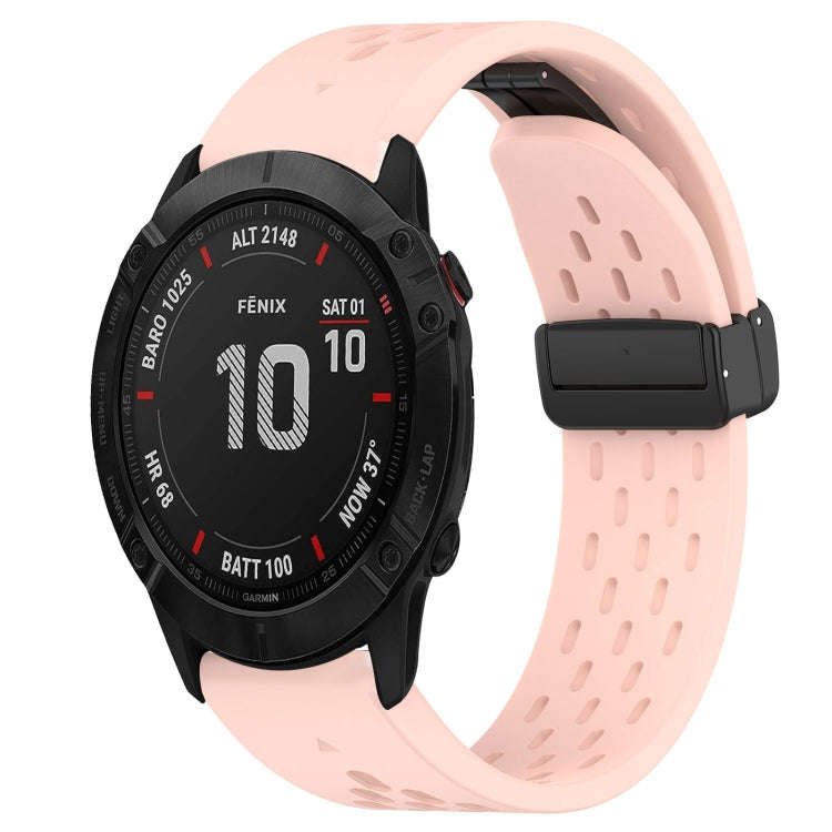 For Garmin Fenix 6X Sapphire Hole Folding Buckle 26mm Silicone Watch Band(Pink)