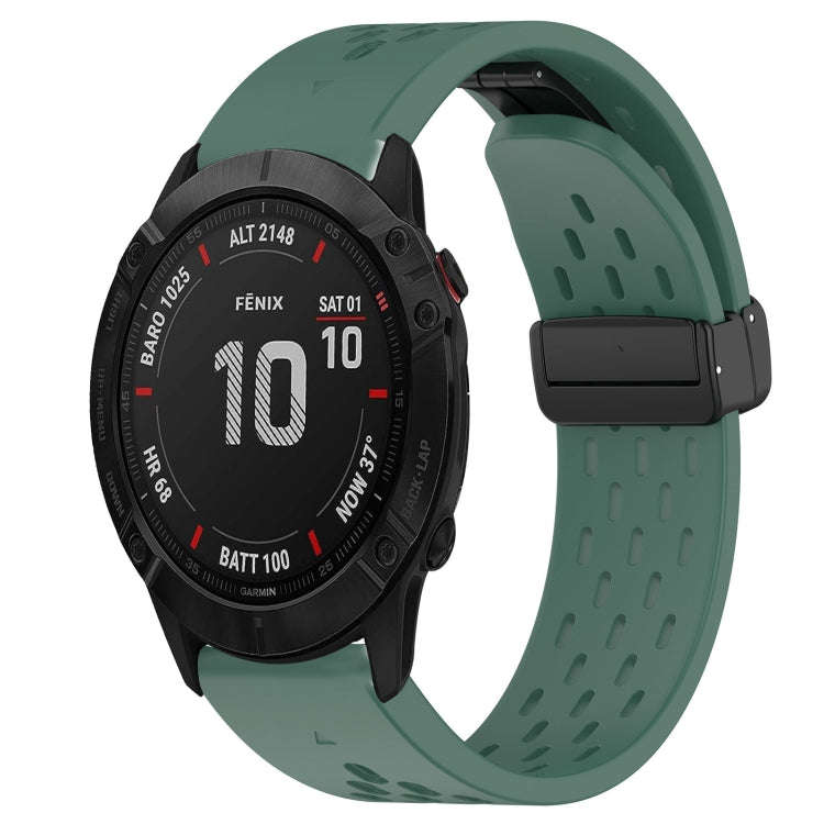 For Garmin Fenix 6X Sapphire Hole Folding Buckle 26mm Silicone Watch Band(Dark Green)