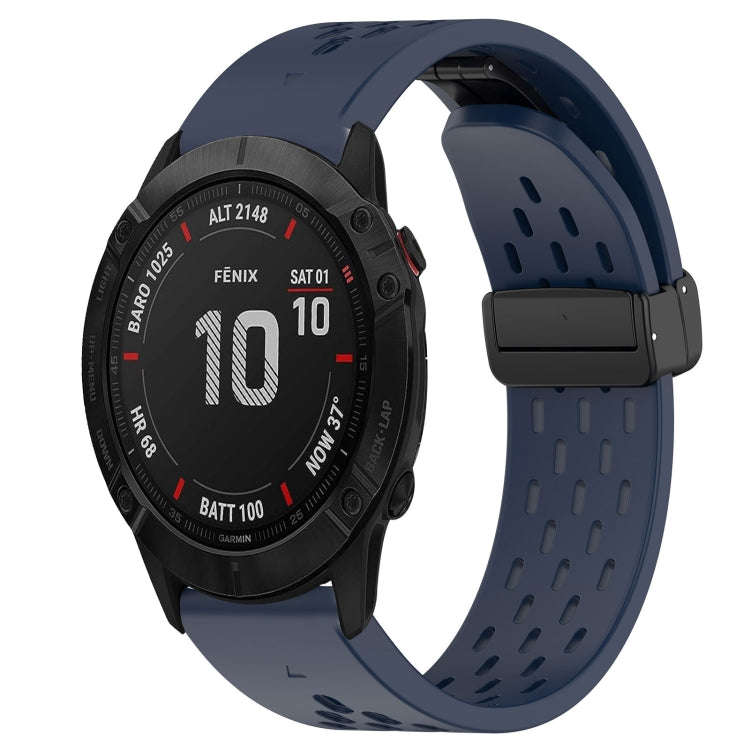 For Garmin Fenix 6X Sapphire Hole Folding Buckle 26mm Silicone Watch Band(Midnight Blue)