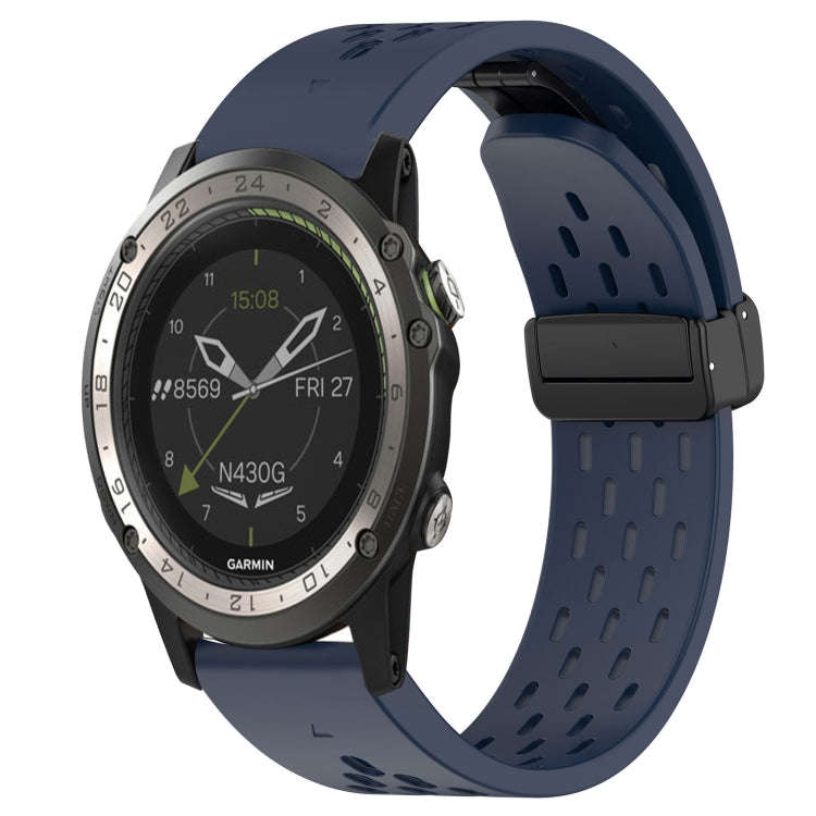 For Garmin D2 Charlie Hole Folding Buckle 26mm Silicone Watch Band(Midnight Blue)