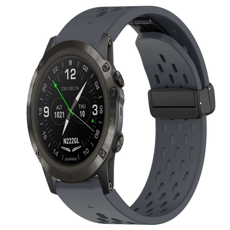 For Garmin D2 Delta PX Hole Folding Buckle 26mm Silicone Watch Band(Dark Gray)