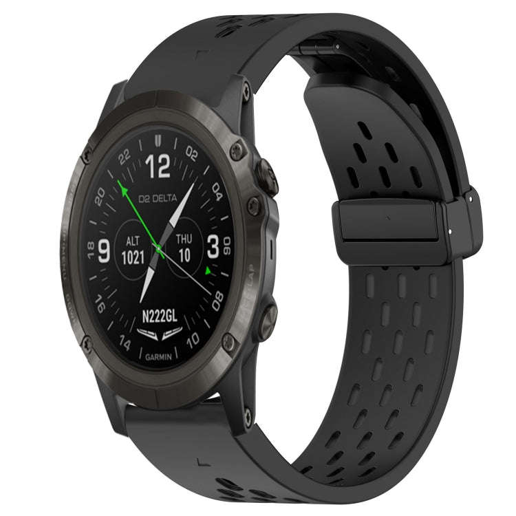 For Garmin D2 Delta PX Hole Folding Buckle 26mm Silicone Watch Band(Black)