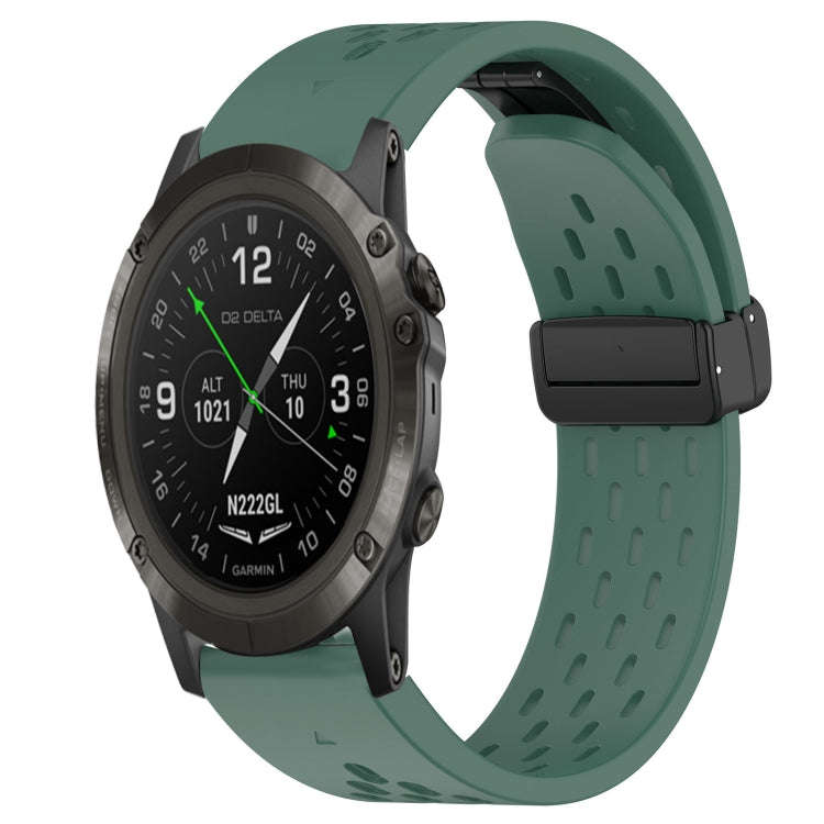 For Garmin D2 Delta PX Hole Folding Buckle 26mm Silicone Watch Band(Dark Green)