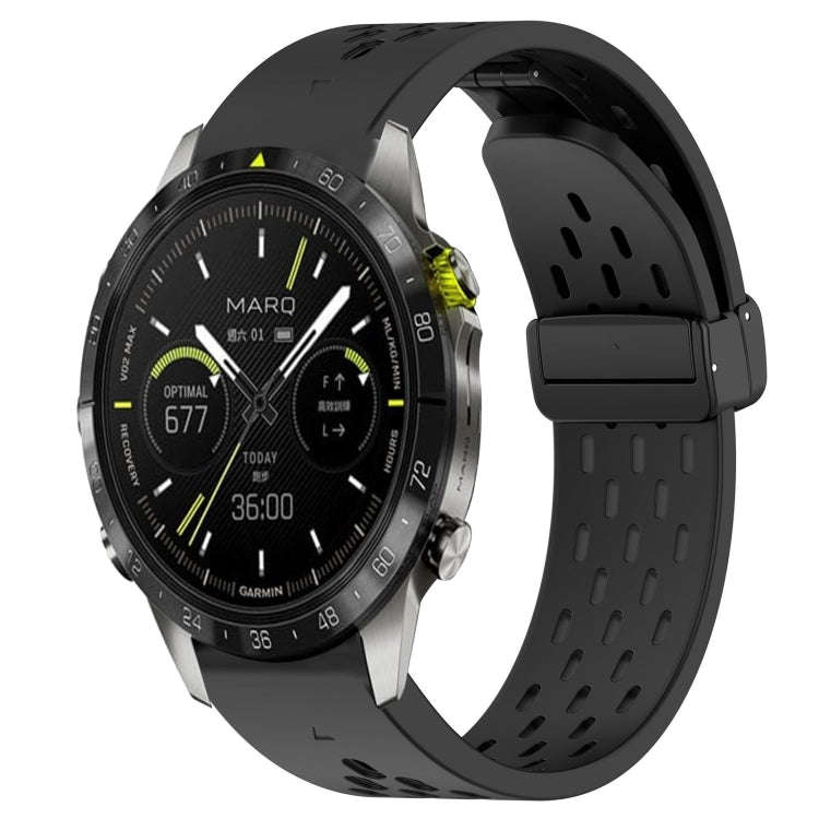 For Garmin MARQ Quick Release Holes Magnetic Buckle Silicone Watch Band(Black)