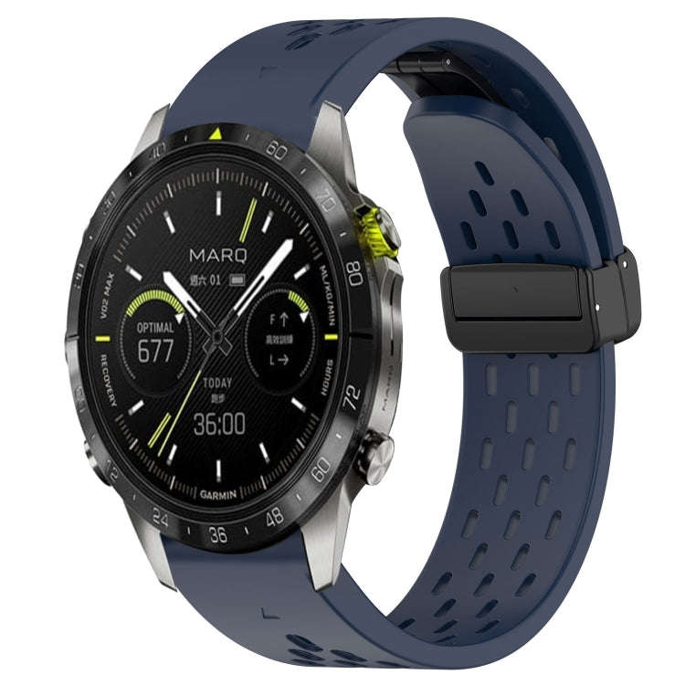 For Garmin MARQ Quick Release Holes Magnetic Buckle Silicone Watch Band(Dark Blue)
