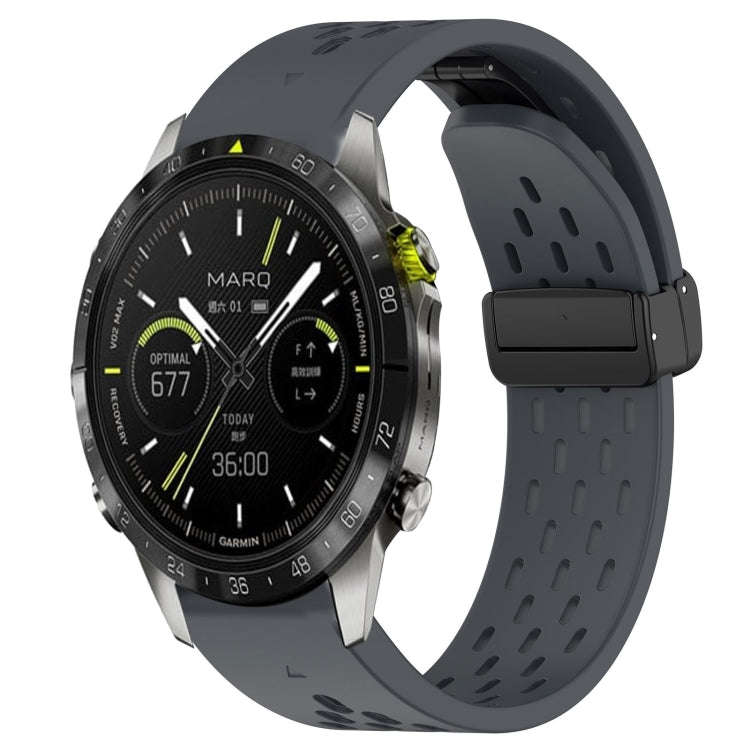 For Garmin Epix Pro Gen 2 47mm Quick Release Holes Magnetic Buckle Silicone Watch Band(Dark Gray)