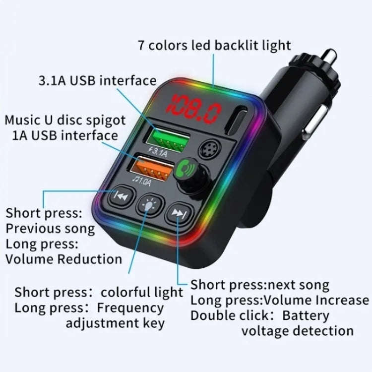 P19 Support U Disk Wireless 7-Colors LED Backlit Car MP3 Hands-Free Bluetooth Calling Car Audio C...