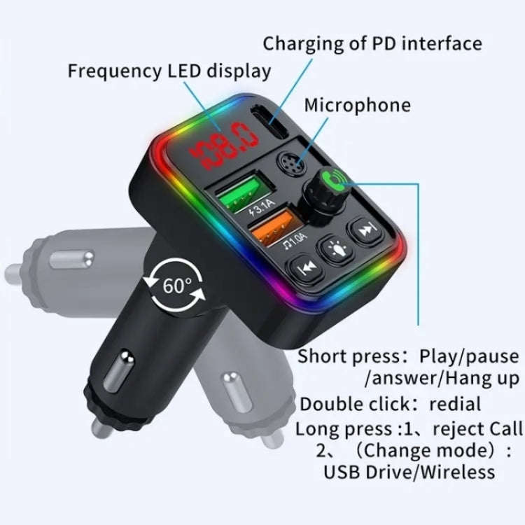 P19 Support U Disk Wireless 7-Colors LED Backlit Car MP3 Hands-Free Bluetooth Calling Car Audio C...