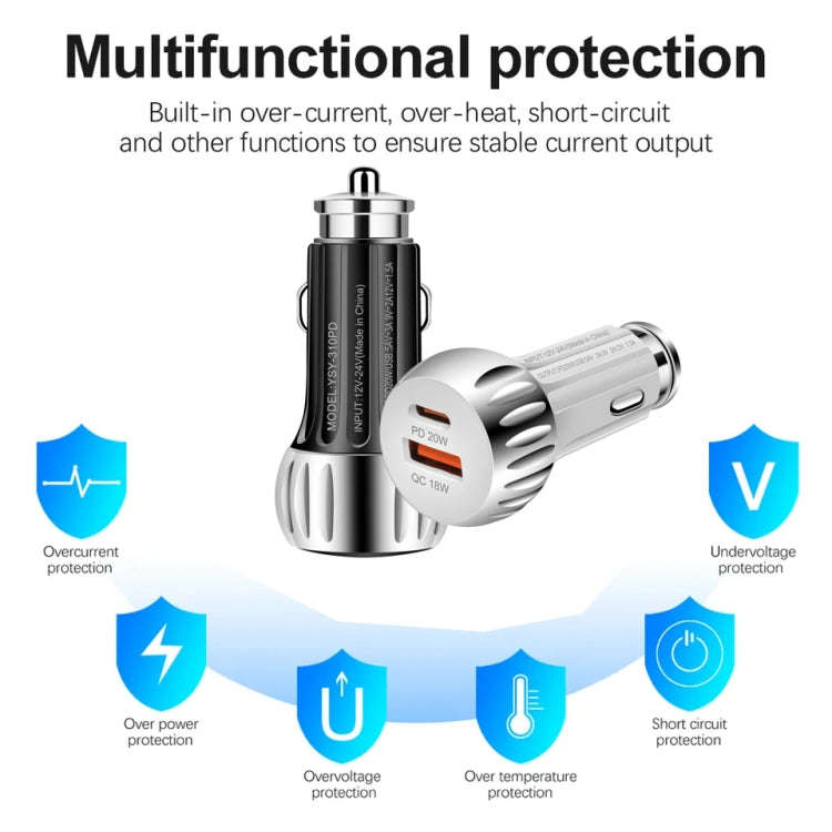 YSY-310PD 38W PD20W USB-C + QC3.0 18W USB Dual Port Fast Car Charger(Black)