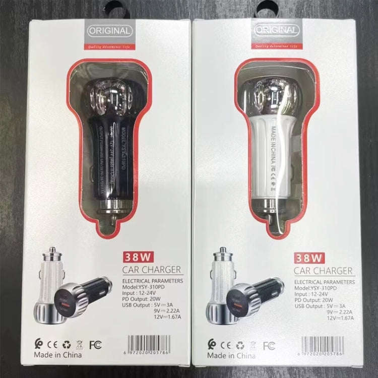 YSY-310PD 38W PD20W USB-C + QC3.0 18W USB Dual Port Fast Car Charger(Black)