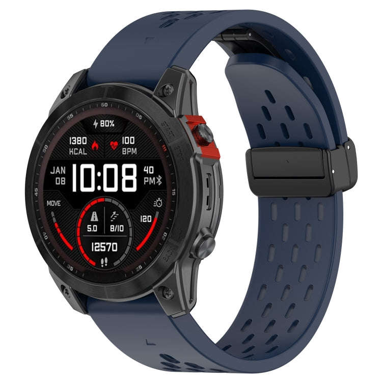 For Garmin Tactix 7 / Tactix DELTA Quick Release Holes Magnetic Buckle Silicone Watch Band(Dark B...