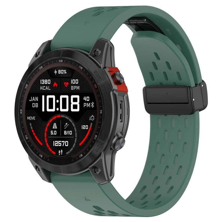 For Garmin Tactix 7 / Tactix DELTA Quick Release Holes Magnetic Buckle Silicone Watch Band(Dark G...