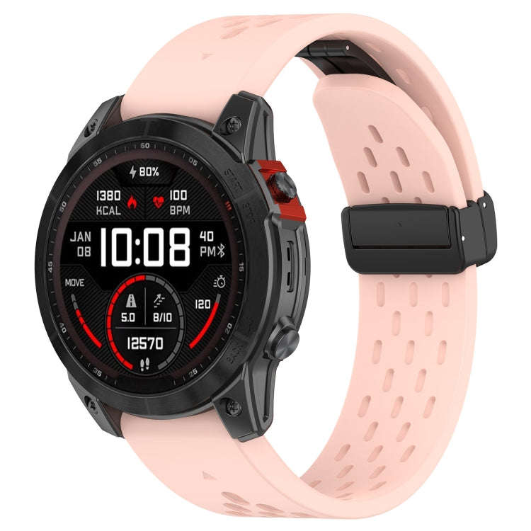 For Garmin Tactix 7 / Tactix DELTA Quick Release Holes Magnetic Buckle Silicone Watch Band(Pink)