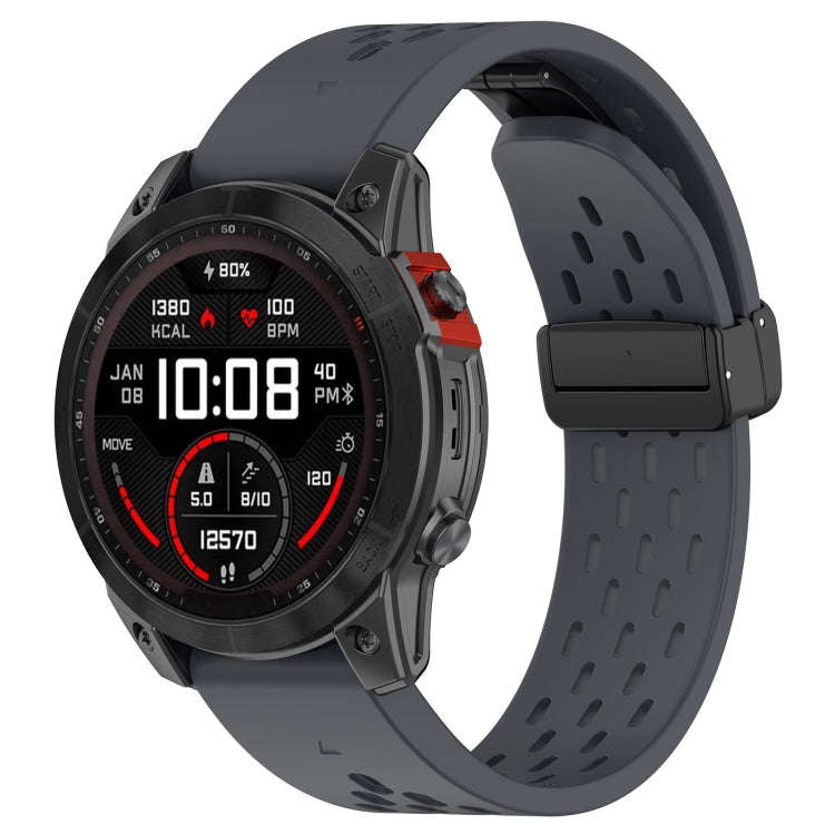 For Garmin Tactix 7 / Tactix DELTA Quick Release Holes Magnetic Buckle Silicone Watch Band(Dark G...