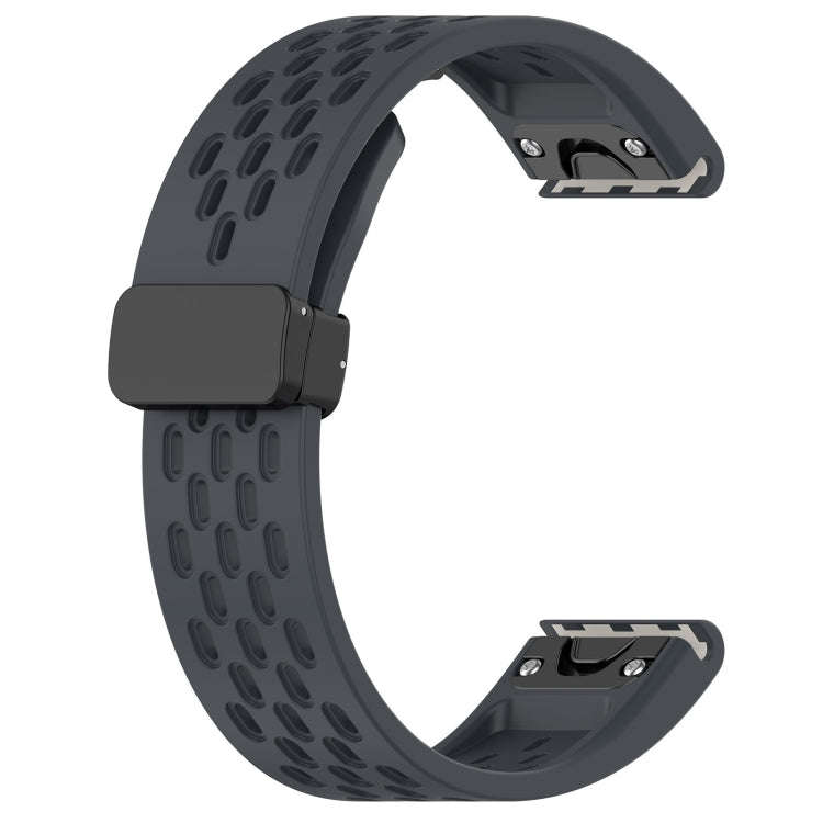 For Garmin Tactix 7 / Tactix DELTA Quick Release Holes Magnetic Buckle Silicone Watch Band(Dark G...