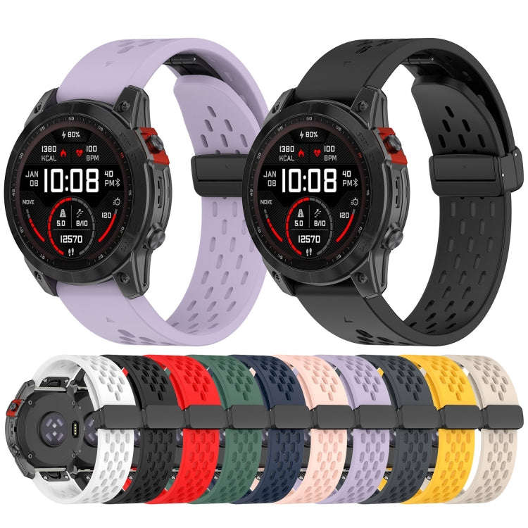 For Garmin Tactix 7 / Tactix DELTA Quick Release Holes Magnetic Buckle Silicone Watch Band(White)