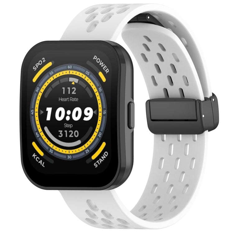 For Amazfit Bip 5 Folding Magnetic Clasp Silicone Watch Band(White)