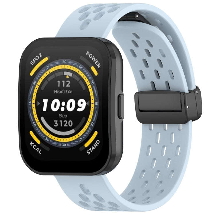 For Amazfit Bip 5 Folding Magnetic Clasp Silicone Watch Band(Light Blue)