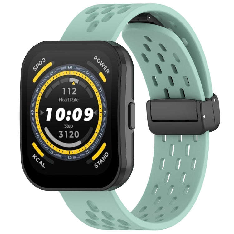 For Amazfit Bip 5 Folding Magnetic Clasp Silicone Watch Band(Teal)