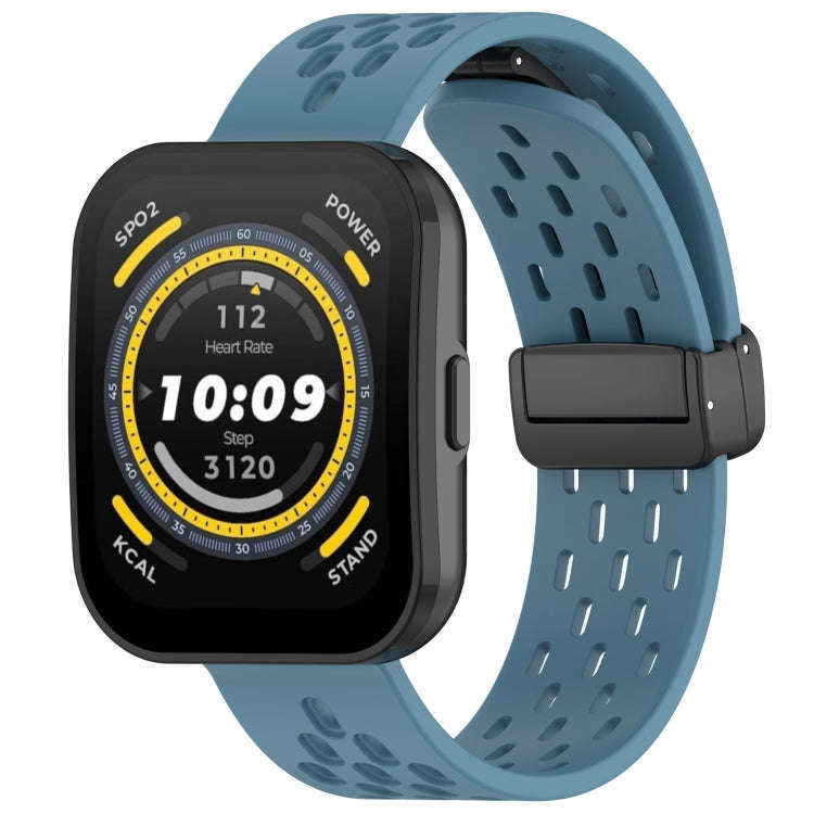 For Amazfit Bip 5 Folding Magnetic Clasp Silicone Watch Band(Blue)