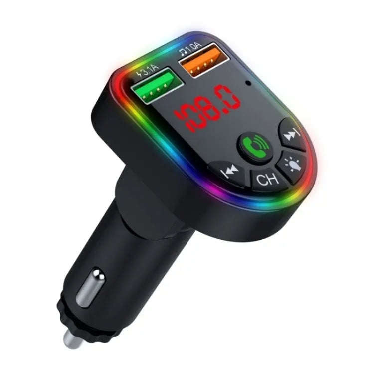 P5 Support U Disk Colorful Ambient Light Car Charger Digital Display Bluetooth Wireless Car MP3 P...