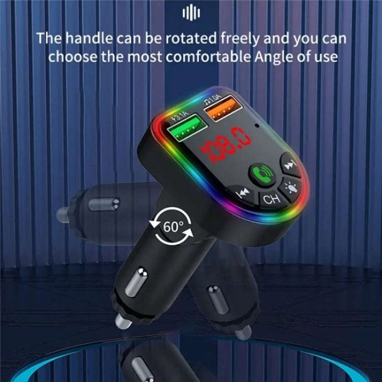 P5 Support U Disk Colorful Ambient Light Car Charger Digital Display Bluetooth Wireless Car MP3 P...