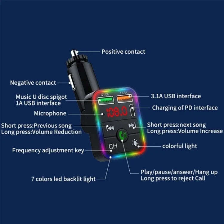 P2 Dual USB Port Cigarette Lighter Car Charger Support Bluetooth Hands Free Calling Car Player Ch...