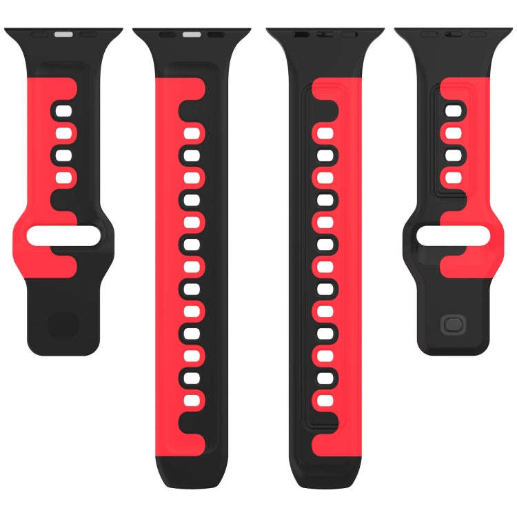 For Apple Watch 4 44mm Double Color Silicone Watch Band(Black+Blue)