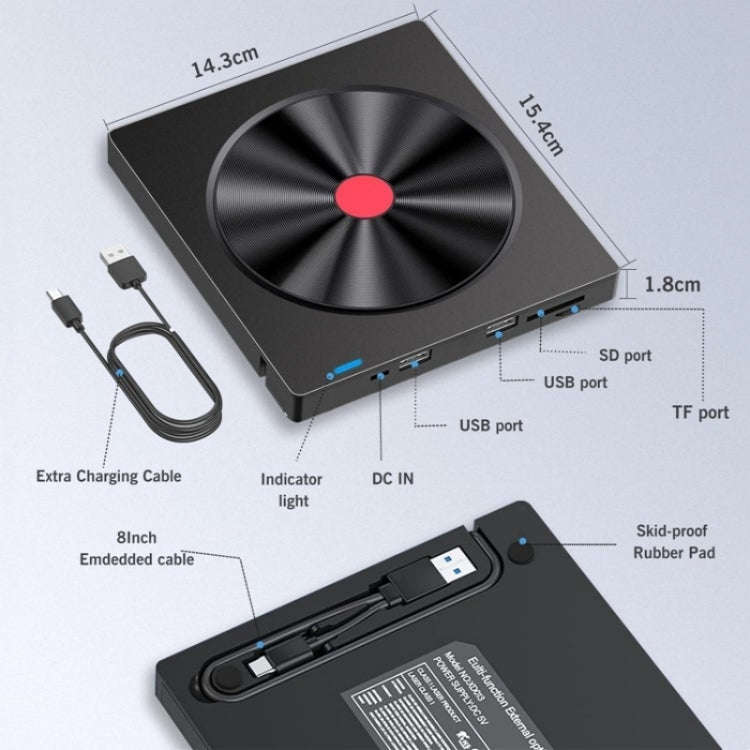 052 USB + Type-C DVD Burner Readable SD / TF Card DVD-RW Recorder PC External Optical Drive