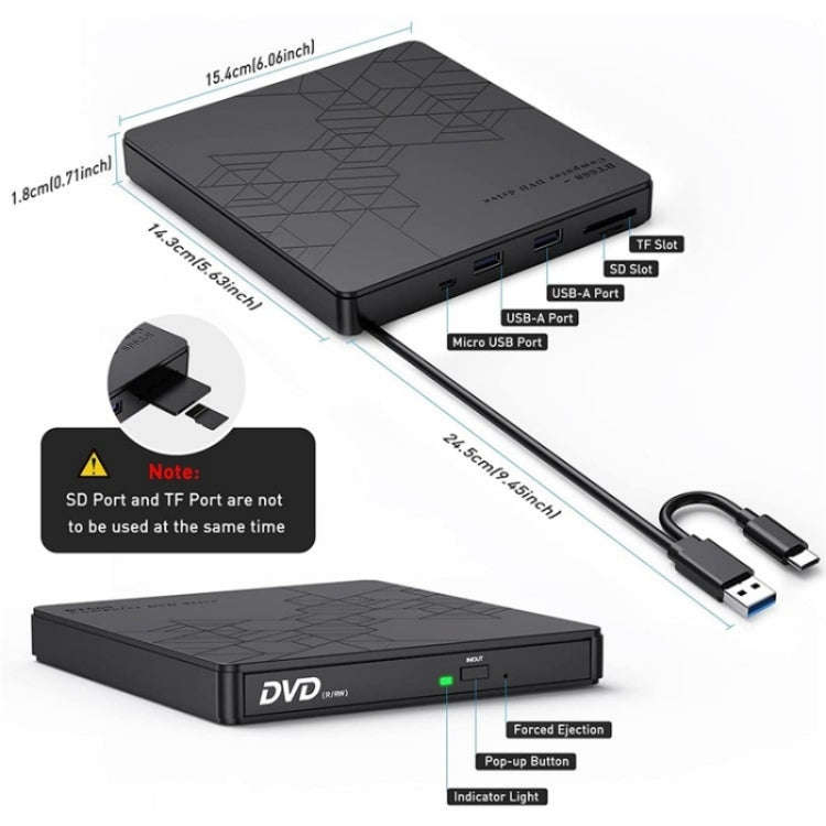BT668 Readable TF / SD Card USB Multi-Function CD Disc Player External Optical Drive DVD Burner