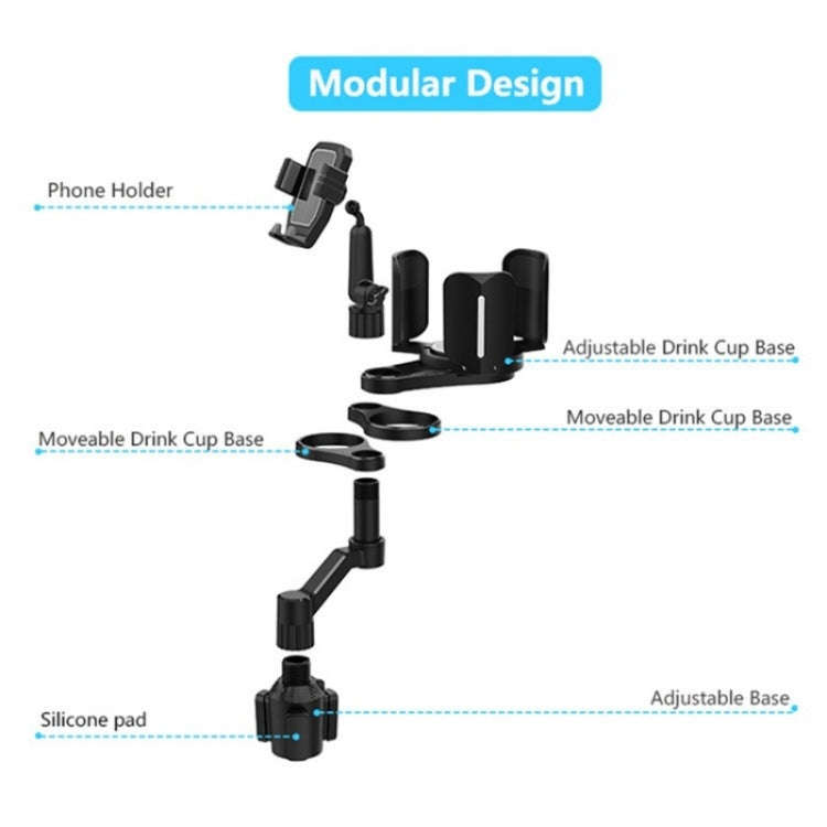 D04 Wth 2 Coffee Cup Car Cup Holder Adjustable Rotating Cell Phone Car Mount Holder(Grey)