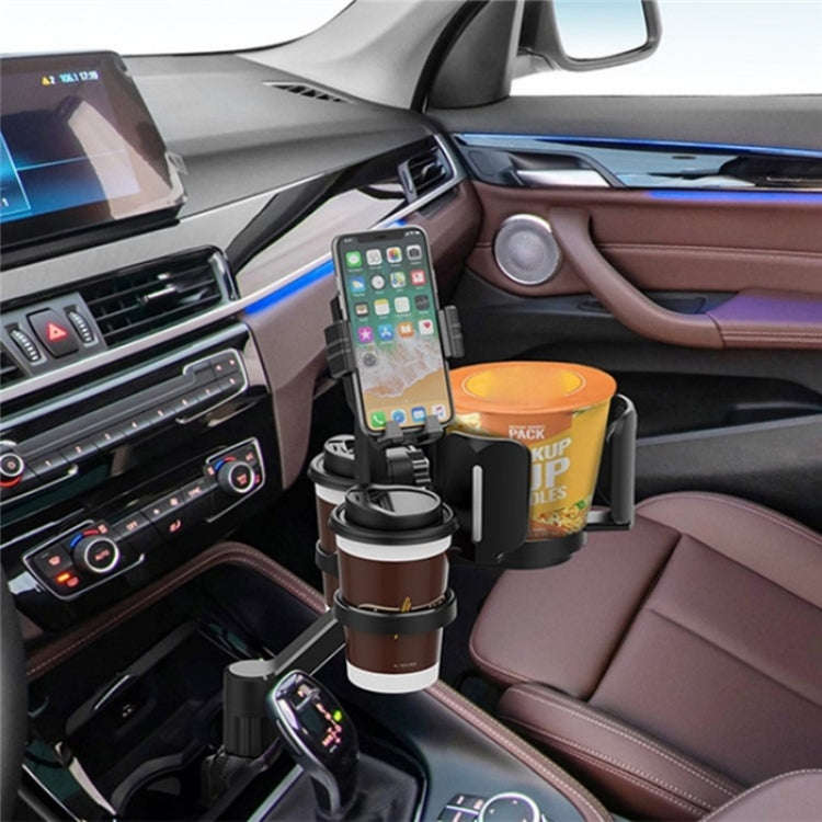 D04 Wth 2 Coffee Cup Car Cup Holder Adjustable Rotating Cell Phone Car Mount Holder(Grey)