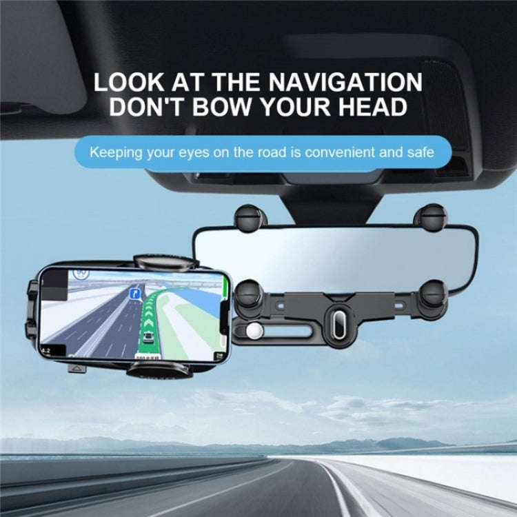 R009 Universal Vehicle Retractable Phone Clip Holder Car Rearview Mirror Cell Phone Mount(Black)