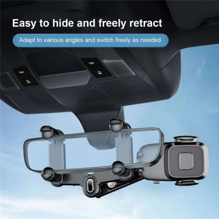 R009 Universal Vehicle Retractable Phone Clip Holder Car Rearview Mirror Cell Phone Mount(Black)