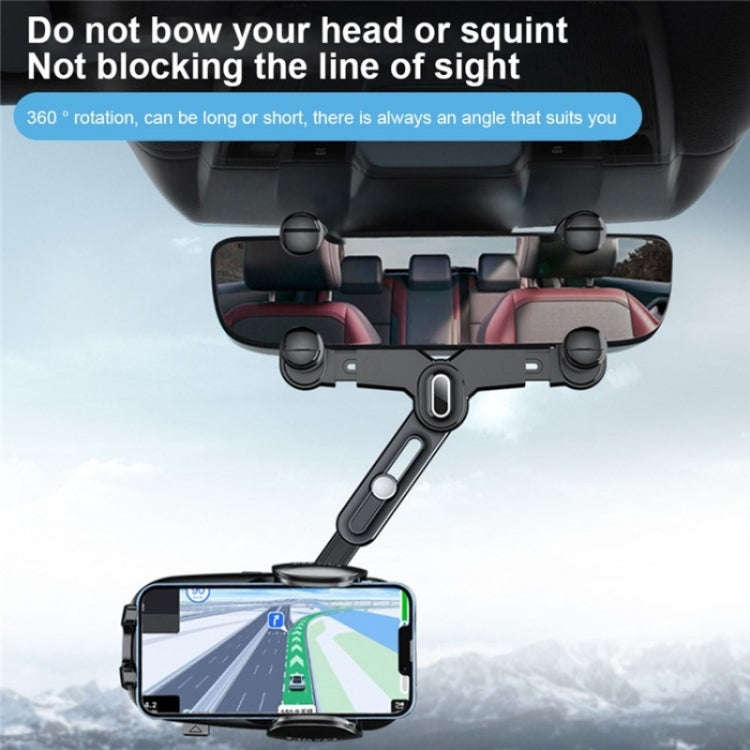 R009 Universal Vehicle Retractable Phone Clip Holder Car Rearview Mirror Cell Phone Mount(Black)