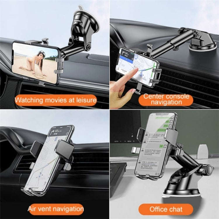 D25+105+K5 Auto Locking Car Phone Clip Telescopic Suction Cup Dashboard Phone Mount Holder(Red)
