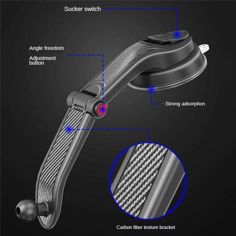 ES33 Car Mobile Phone Holder Bracket Carbon Fiber 360 Degree Rotation Suction Cup Mount(Red)