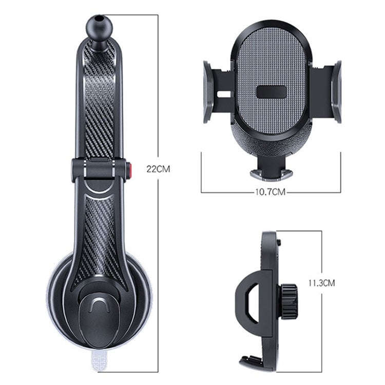 ES33 Car Mobile Phone Holder Bracket Carbon Fiber 360 Degree Rotation Suction Cup Mount(Red)