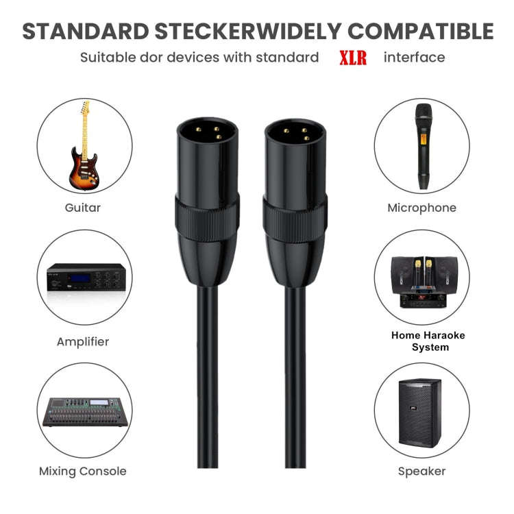 JUNSUNMAY XLR Male to Male Mic Cord 3 Pin Audio Cable Balanced Shielded Cable, Length:1m