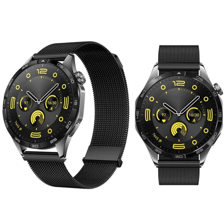 For Huawei Watch GT 4 46mm Milan Daul Magnetic Steel Mesh Watch Band(Black)