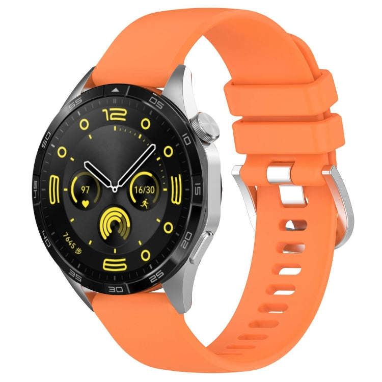 For Huawei Watch GT4 46mm 22mm Liquid Glossy Silver Buckle Silicone Watch Band(Orange)