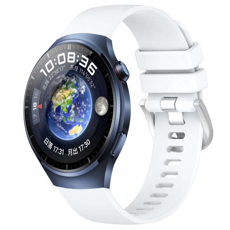 For Huawei Watch 4 Pro 22mm Liquid Glossy Silver Buckle Silicone Watch Band(White)