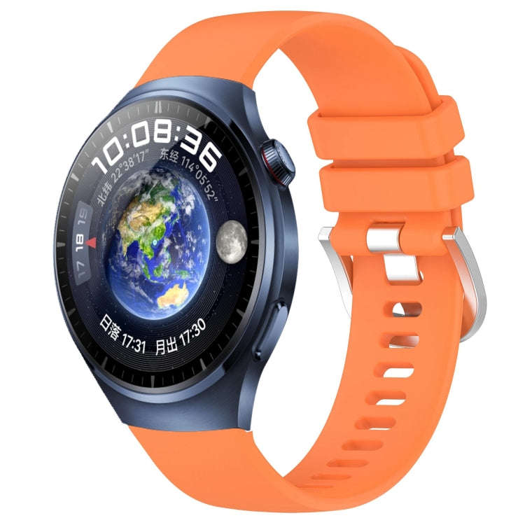 For Huawei Watch 4 Pro 22mm Liquid Glossy Silver Buckle Silicone Watch Band(Orange)