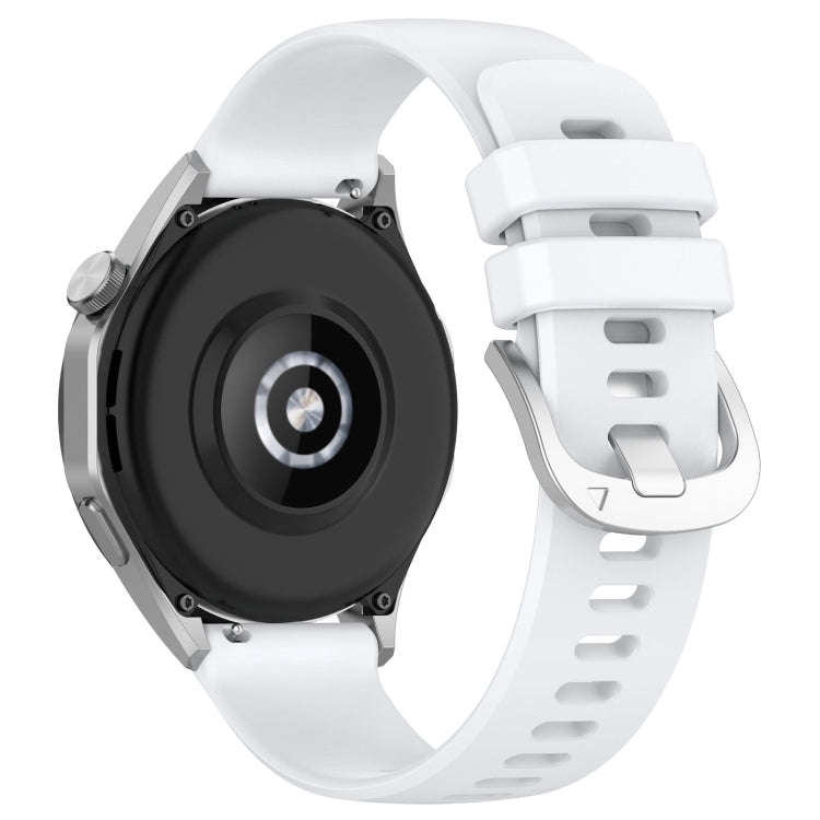For Huawei Watch GT3 46mm 22mm Liquid Glossy Silver Buckle Silicone Watch Band(White)