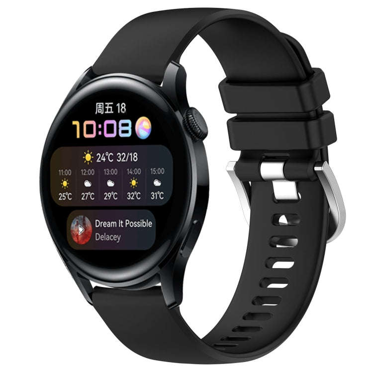 For Huawei Watch 3 22mm Liquid Glossy Silver Buckle Silicone Watch Band(Black)