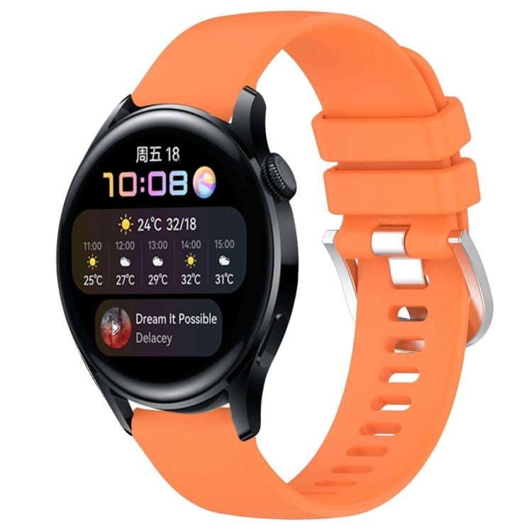 For Huawei Watch 3 22mm Liquid Glossy Silver Buckle Silicone Watch Band(Orange)